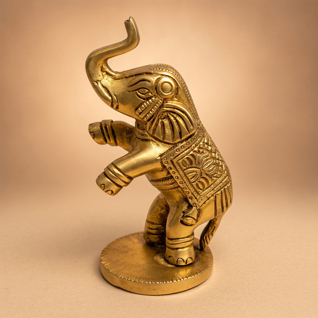 Brass Jumping Cute Elephant for Home Decor Showpiece 4 inch
