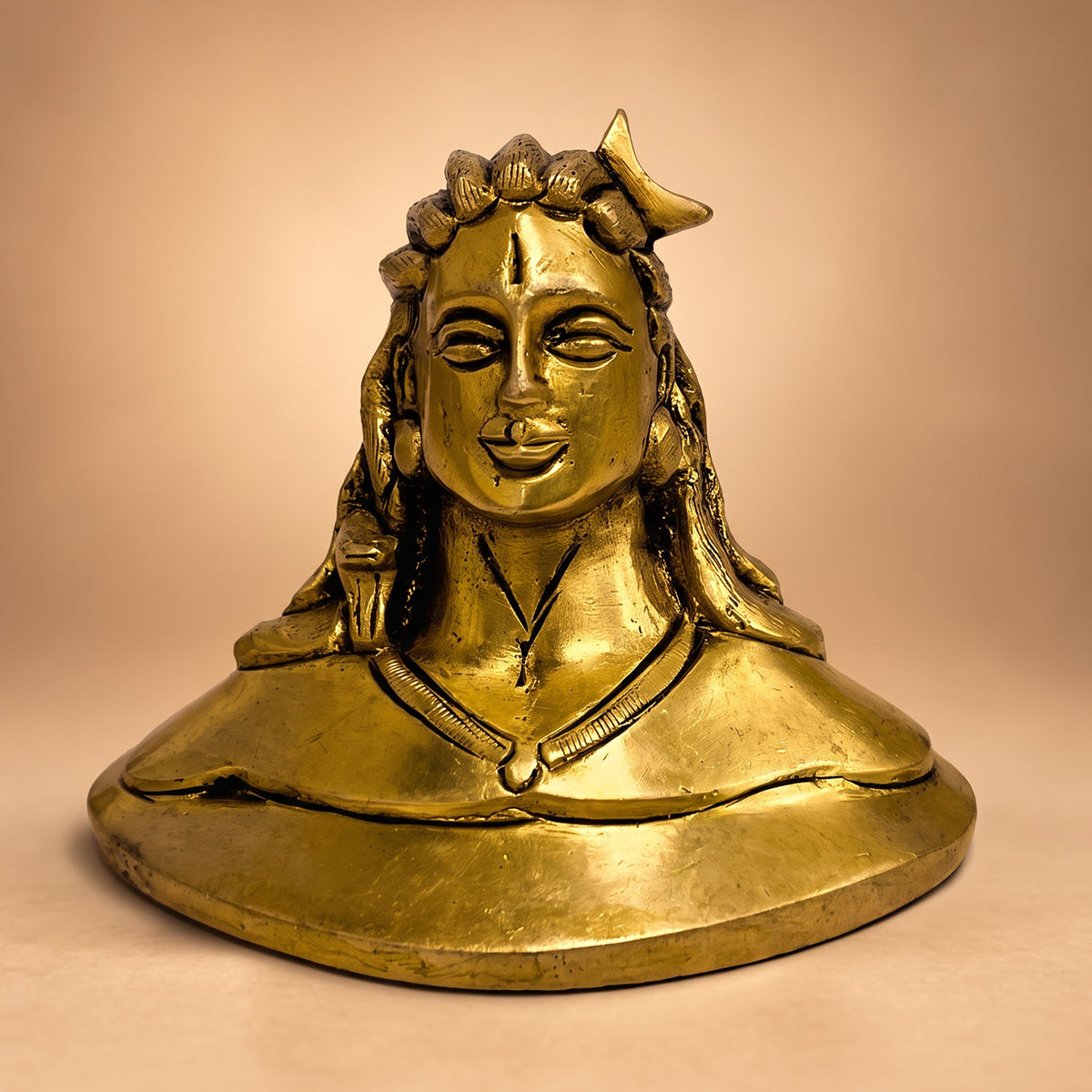 Front view of the golden-finish Brass Adiyogi idol