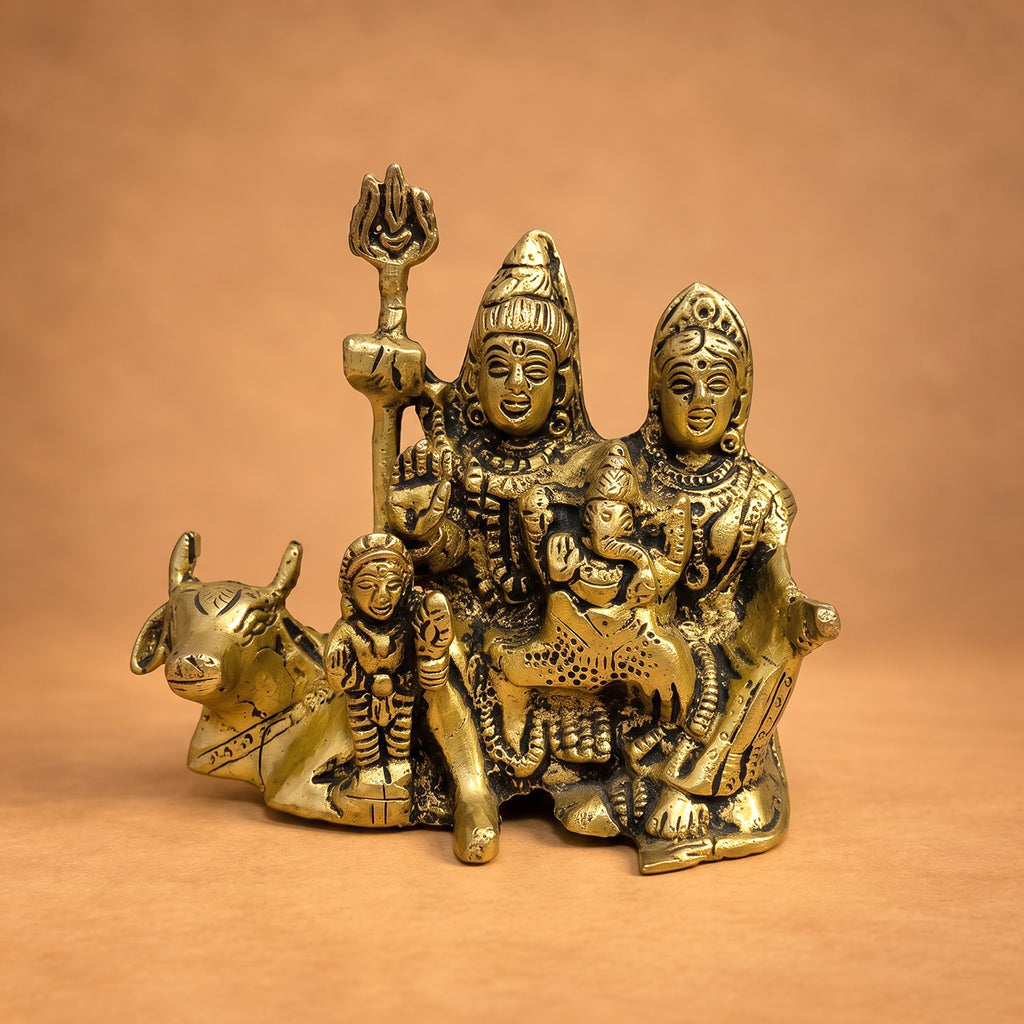 Brass Shiv Pariwar Murti With Nandi 3.7 inch