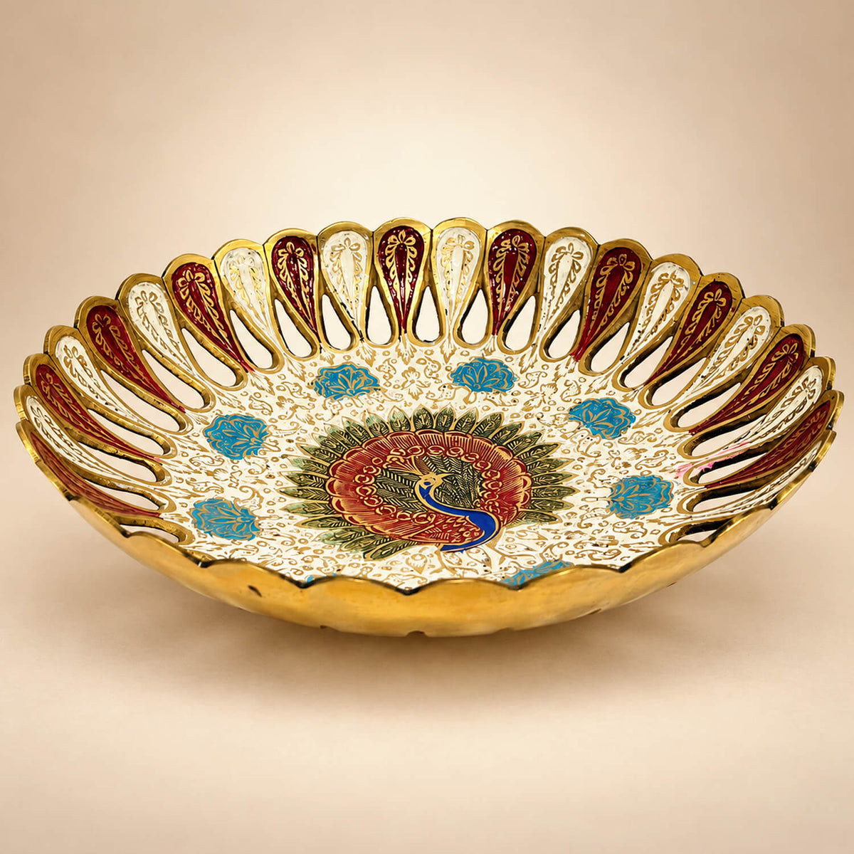 Brass Decorative Meenakari Fruit Bowl with Peacock Design 2.5 inch