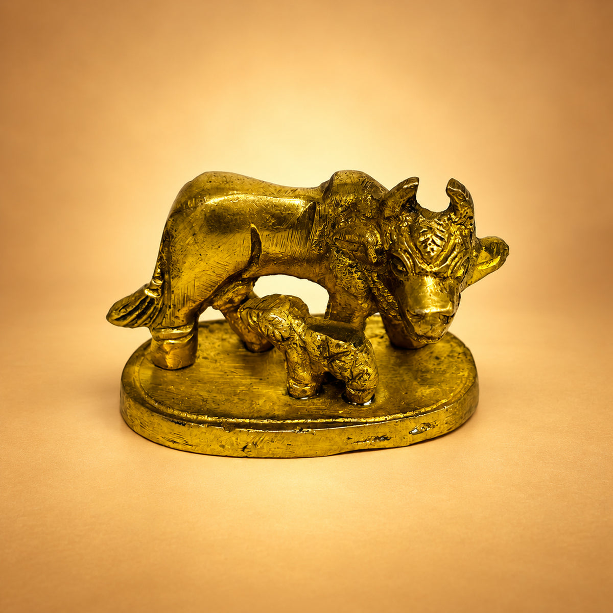 Pure Supar Fine Brass Kamdhenu Cow with Calf Vastu Idol 1.1 inch