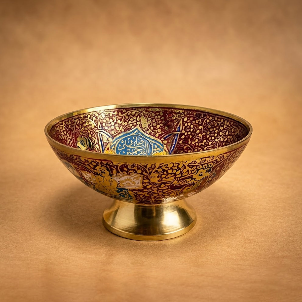 Brass Red Elephant Print Decorative Bowl 2.3 inch