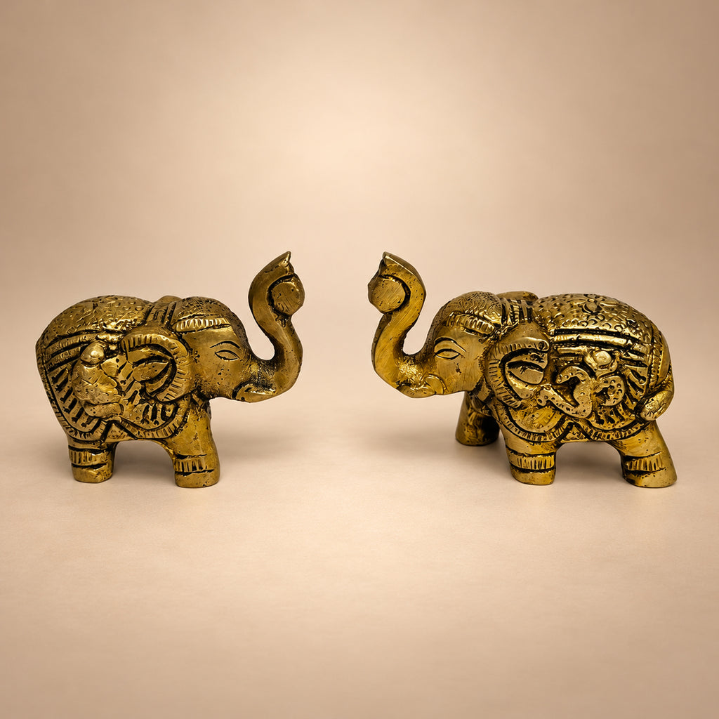 Supar Fine Brass Elephant Trunk Up Pair for Home & Office Decor 1.7 inch