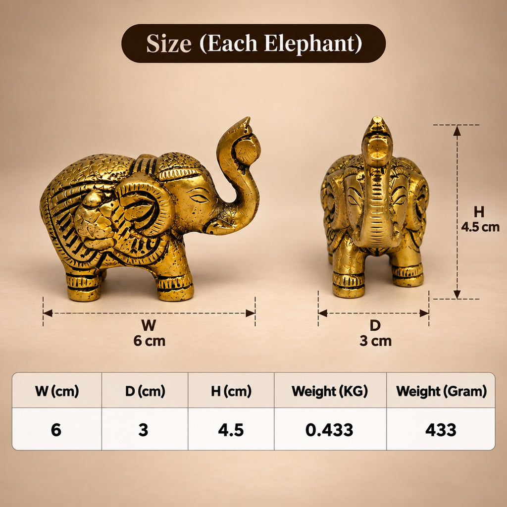 Supar Fine Brass Elephant Trunk Up Pair for Home & Office Decor 1.7 inch
