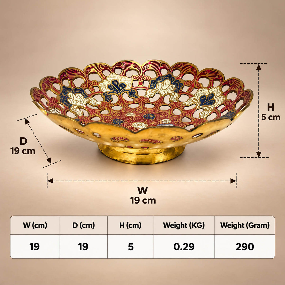 Brass Decorative Traditional Floral Fruit Bowl 1.9 inch