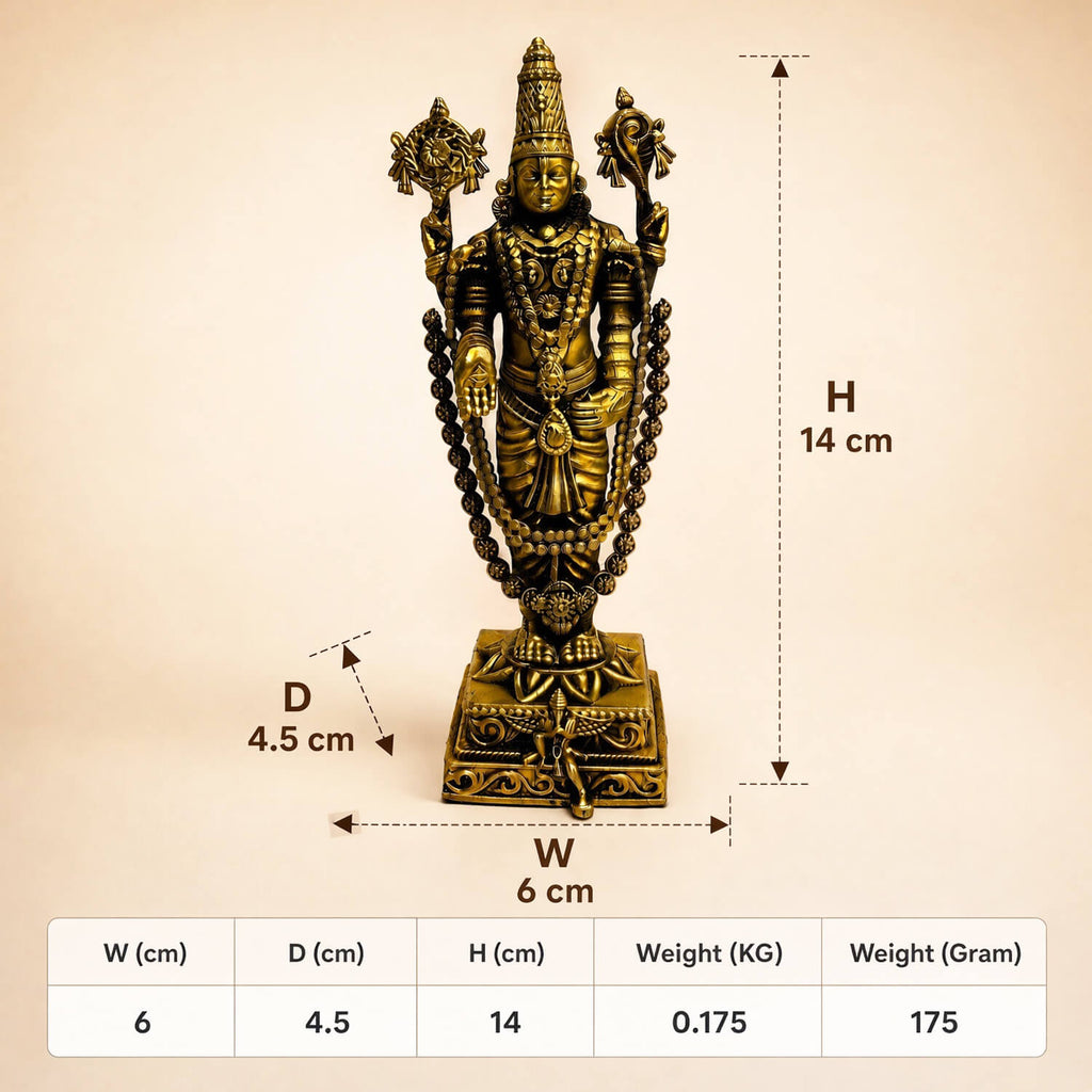 Brass Lord Venkateswara Balaji Idol 5.5 inch