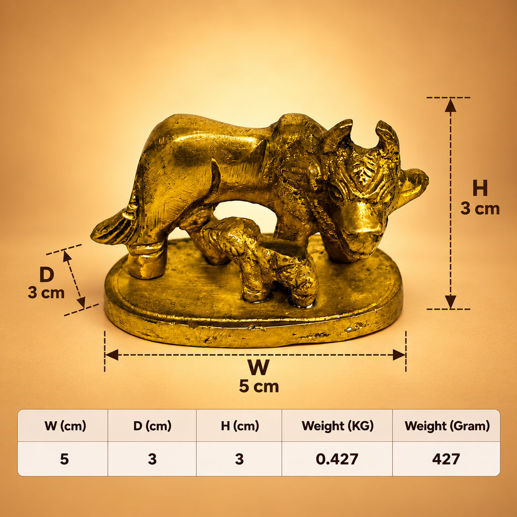 Pure Supar Fine Brass Kamdhenu Cow with Calf Vastu Idol 1.1 inch