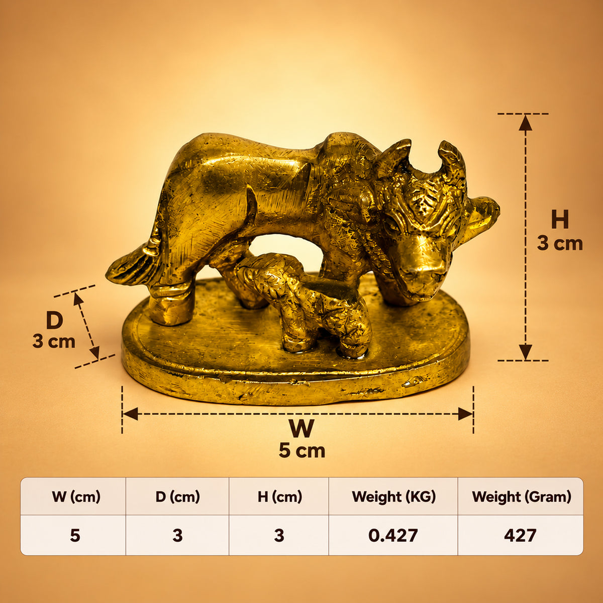 Pure Supar Fine Brass Kamdhenu Cow with Calf Vastu Idol 1.1 inch