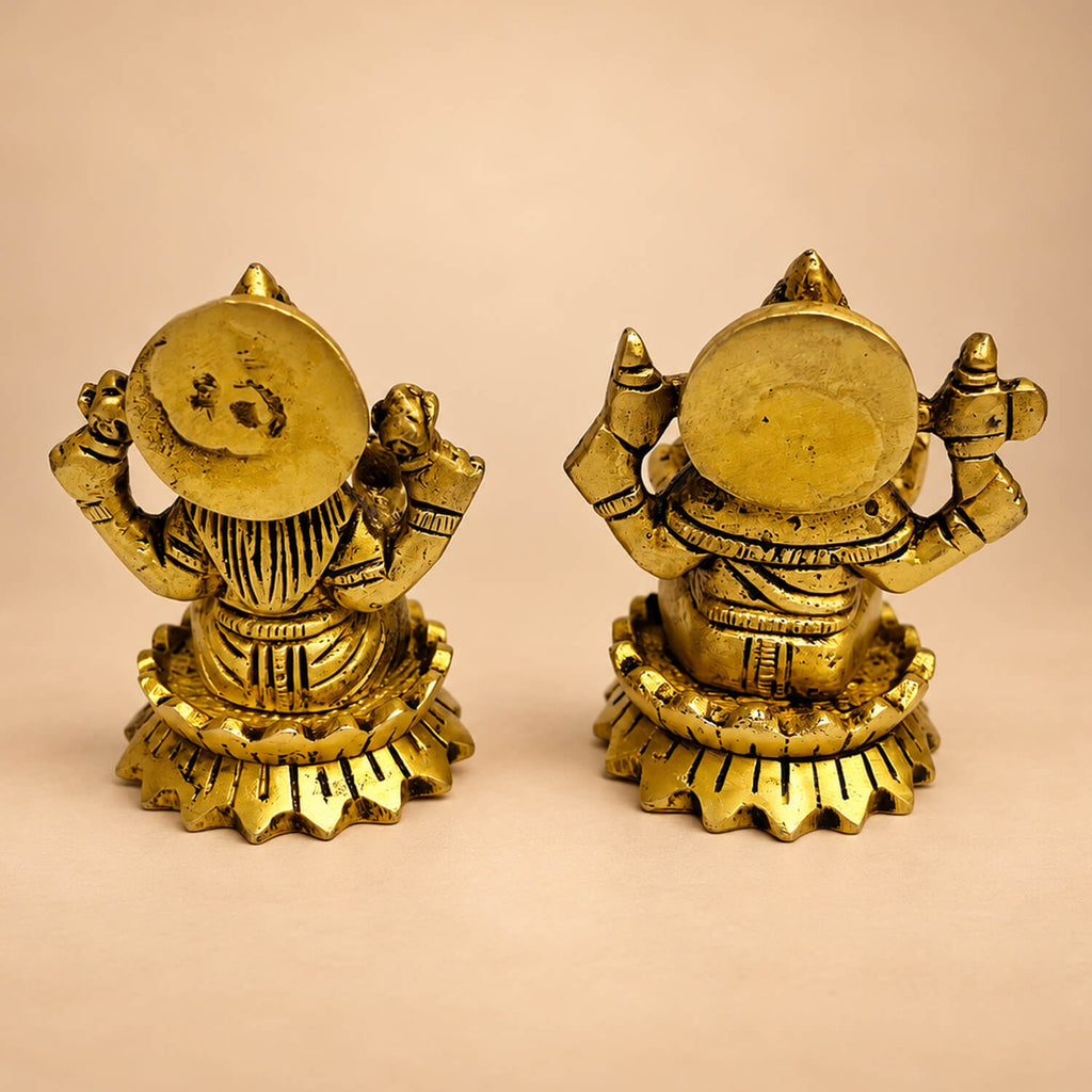 Supar Fine Brass Pair of Laxmi Ganesh Idols Seated on Lotus 2.5 inch