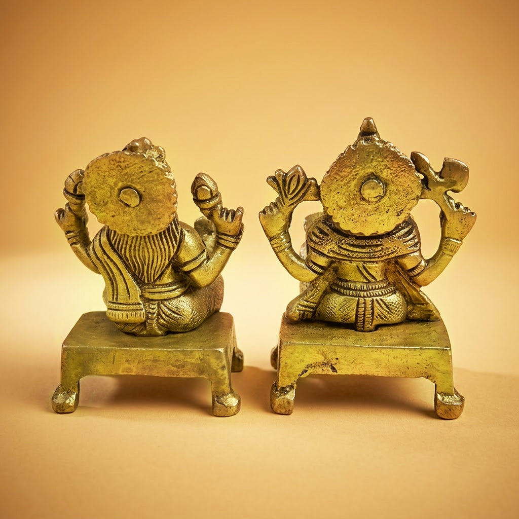 Brass Beautifully Carved Laxmi Ganpati Murti with Aasan 3.5 inch