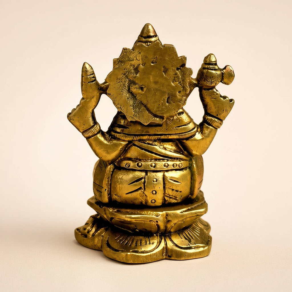 Brass Lord Ganesha Seated on Lotus 3.7 inch