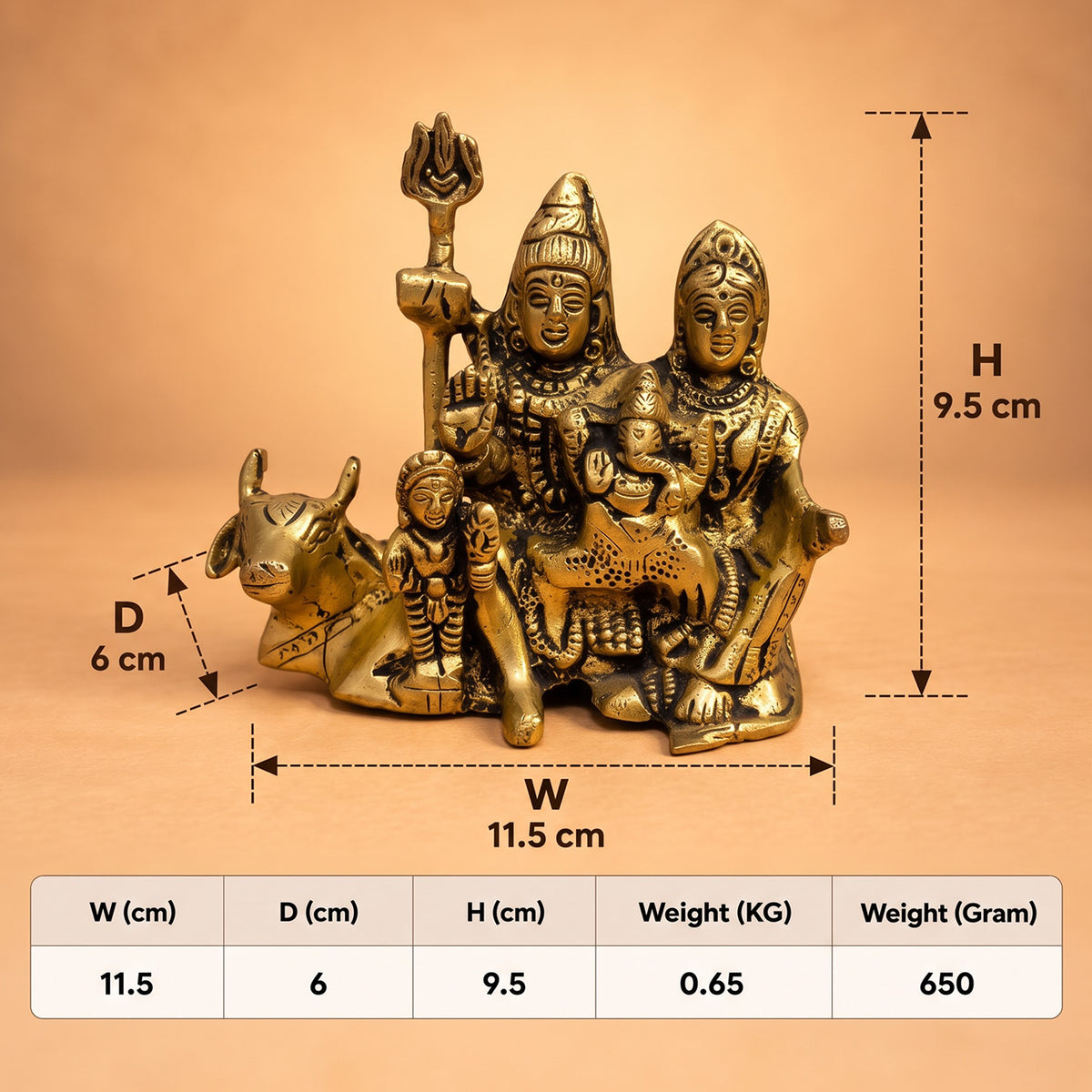 Brass Shiv Pariwar Murti With Nandi 3.7 inch