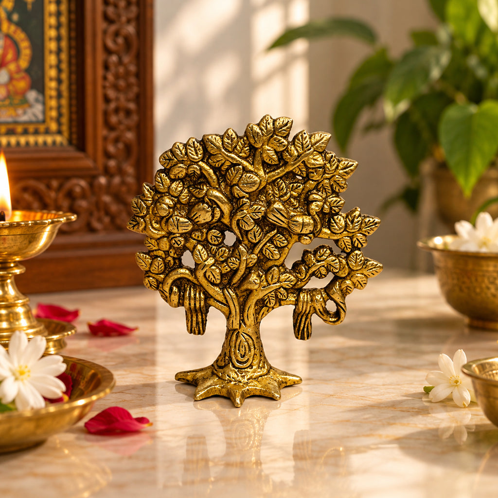 Pure Brass Tree of Life Kalpavriksha Idol for Home Decor 3.9 inch