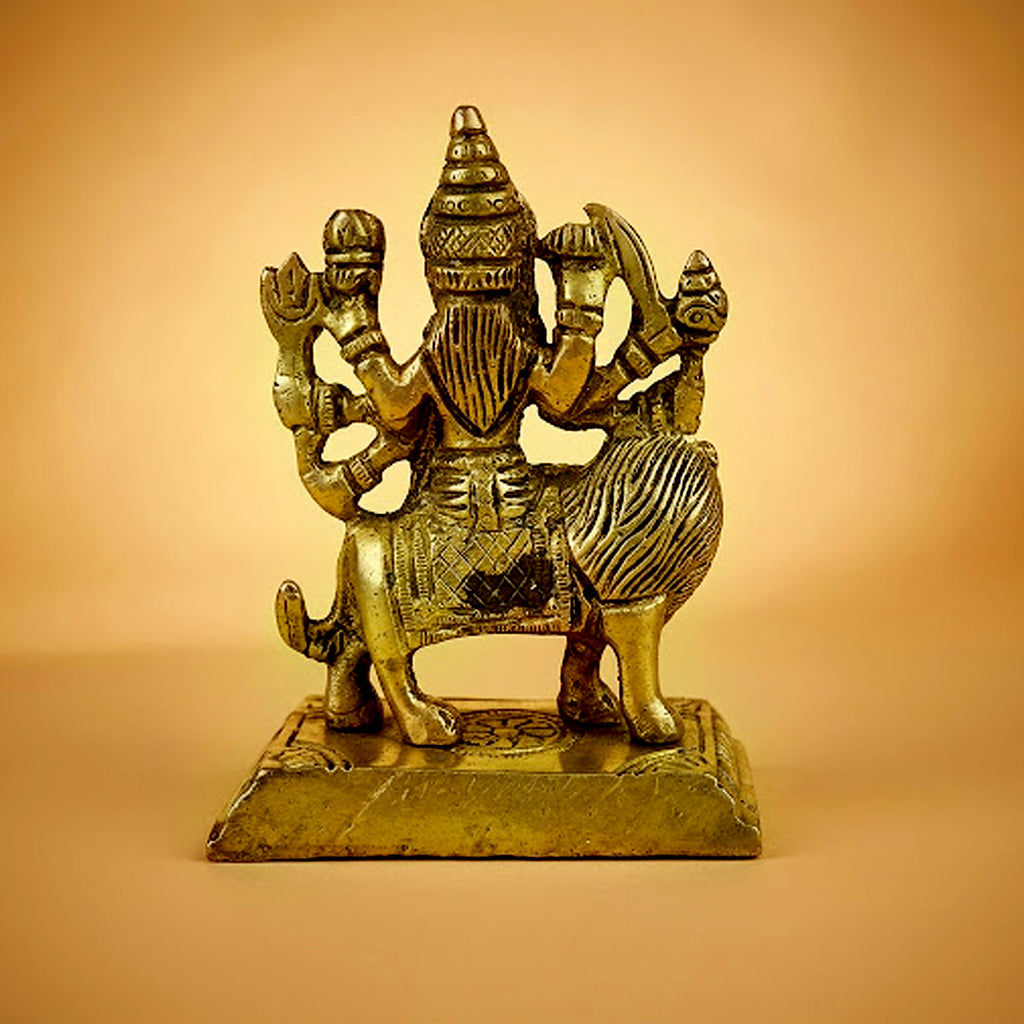 Brass Maa Durga Idol Antique Murti for Navratri Puja 4.1 inch