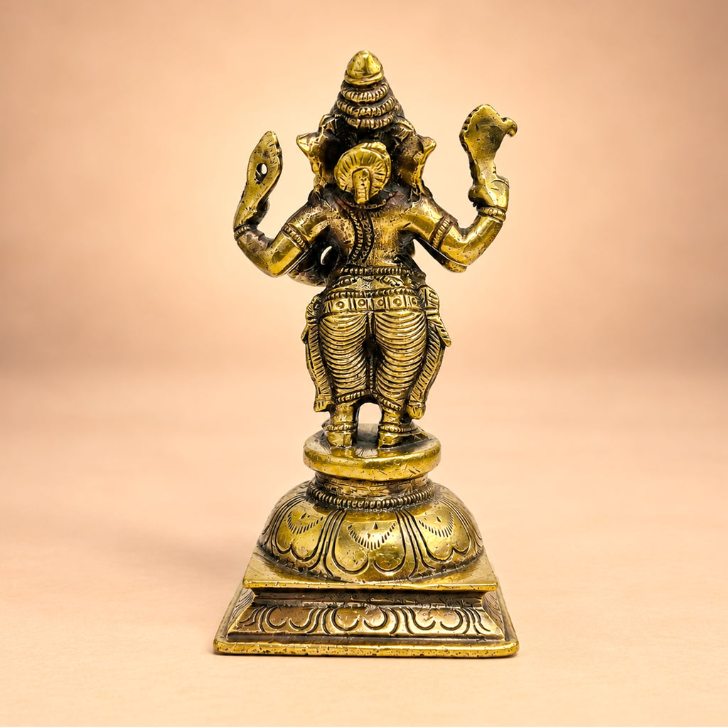 Back view of the Brass Standing Ganesha idol