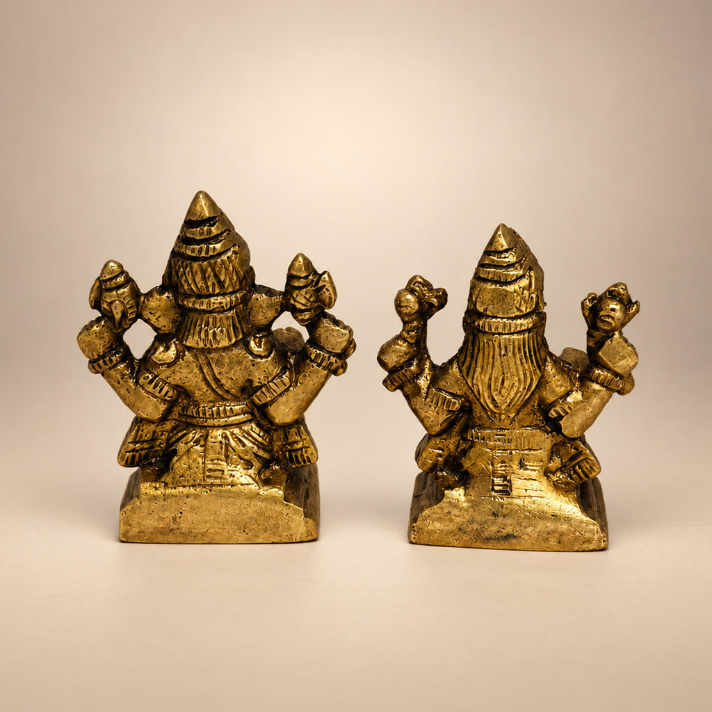 Brass Small Ganesh and Lakshmi Religious Idols - 1.9 Inch