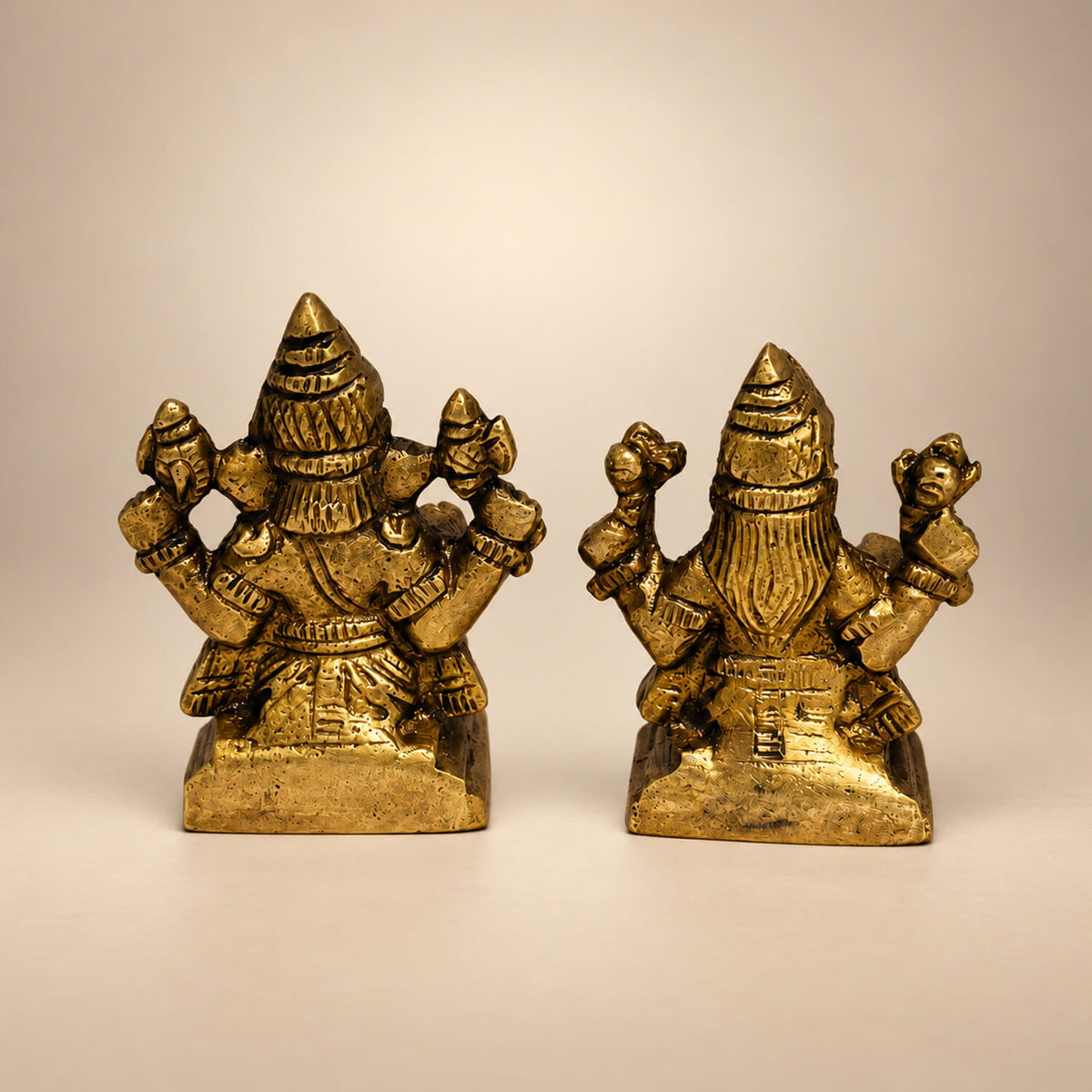 Brass Small Ganesh and Lakshmi Religious Idols - 1.9 Inch