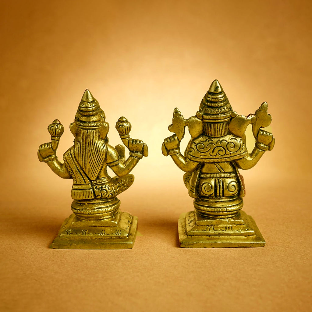 Brass Pair of Lakshmi Ganesha Idols for Diwali Gifts 3.7 inch