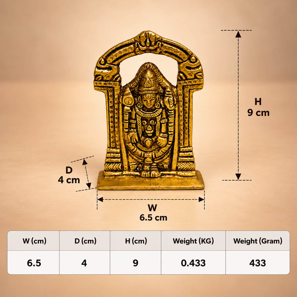 Supar Fine Brass Lord Tirupati Balaji (Vishnu) Compact Miniature 3.5 inch