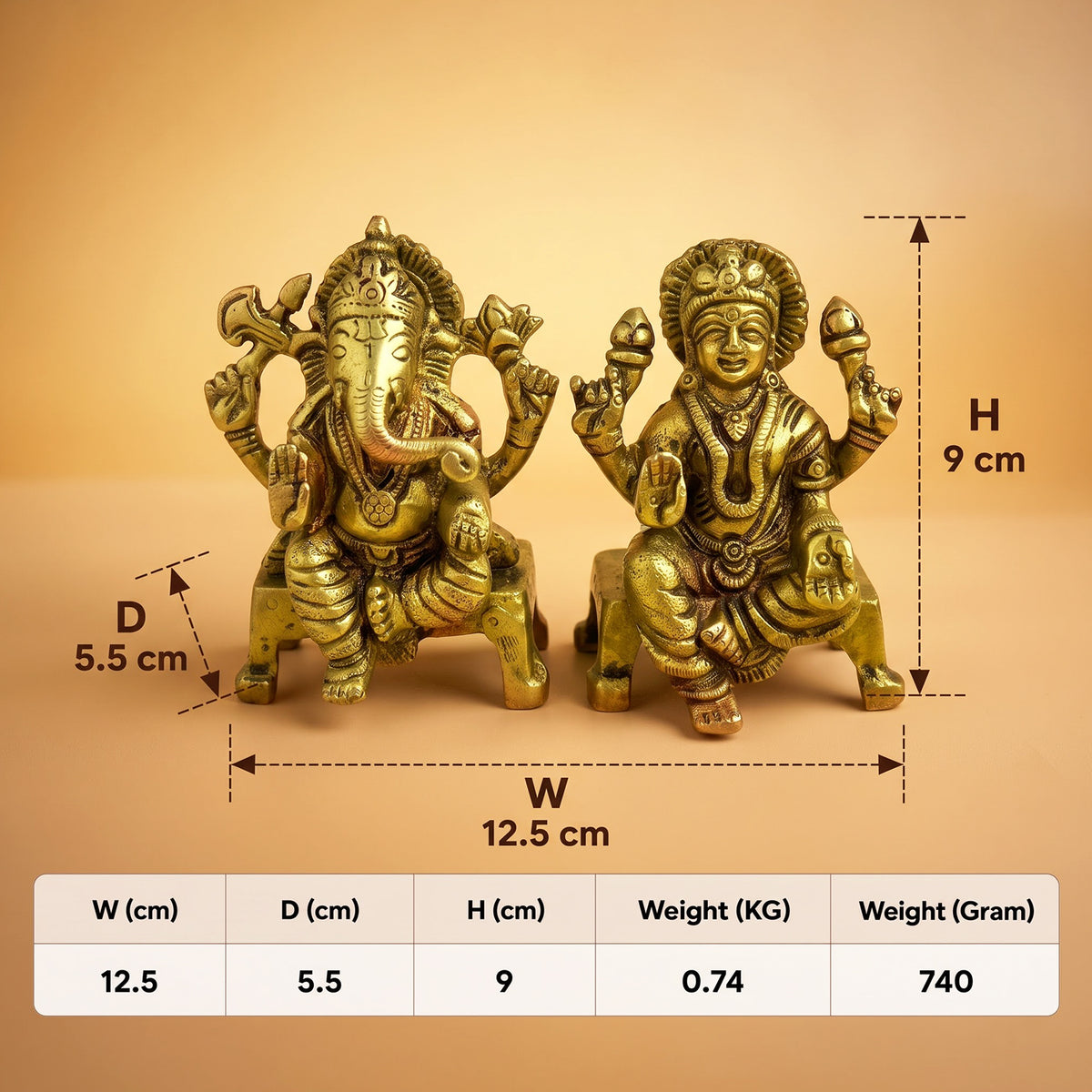 Brass Beautifully Carved Laxmi Ganpati Murti with Aasan 3.5 inch