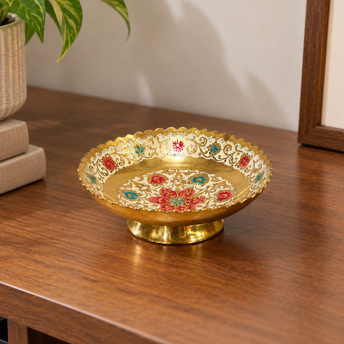Brass 6 Flower Meenakari Colorful Fruit Bowl for Home Decor 1.5 inch