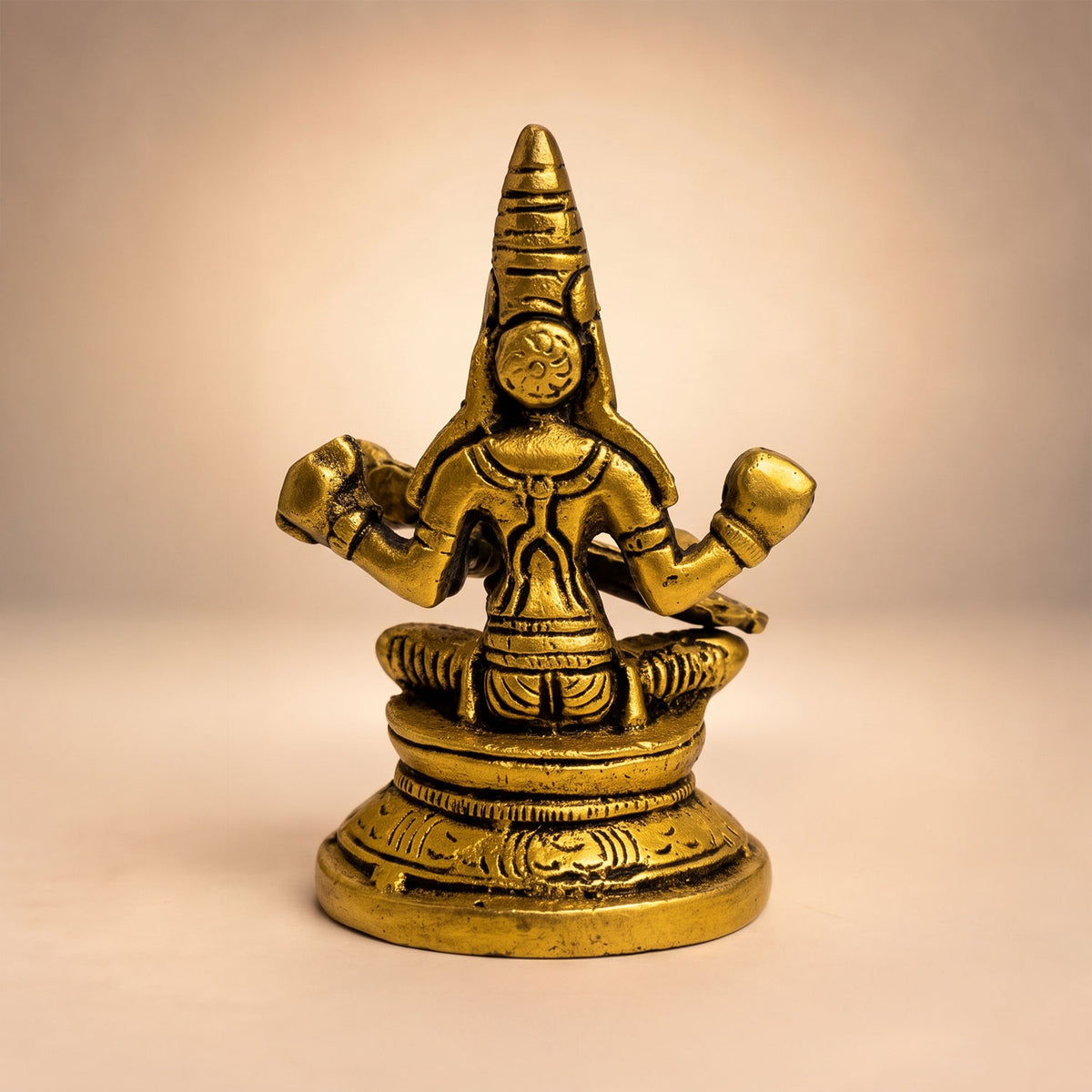 Brass Maa Saraswati Idol Sitting on Lotus 3.5 inch
