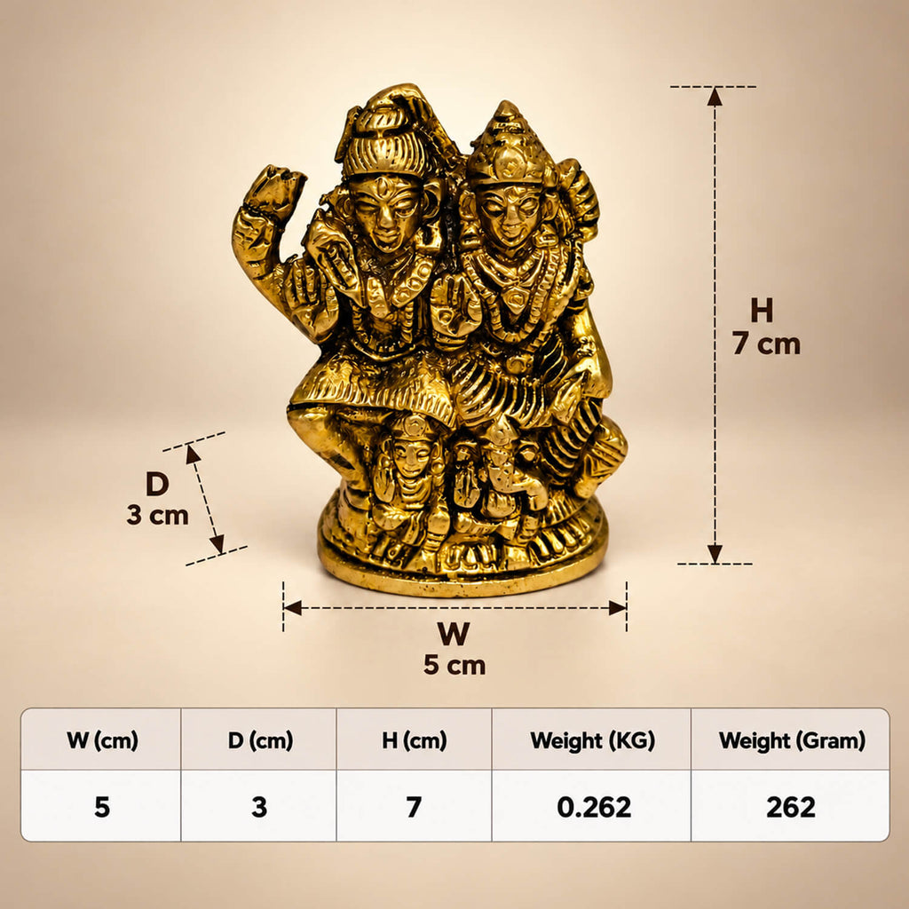 Brass Shiv Parvati Idol with Ganesh Ji Family Sculpture for Home Temple 2.7 inch