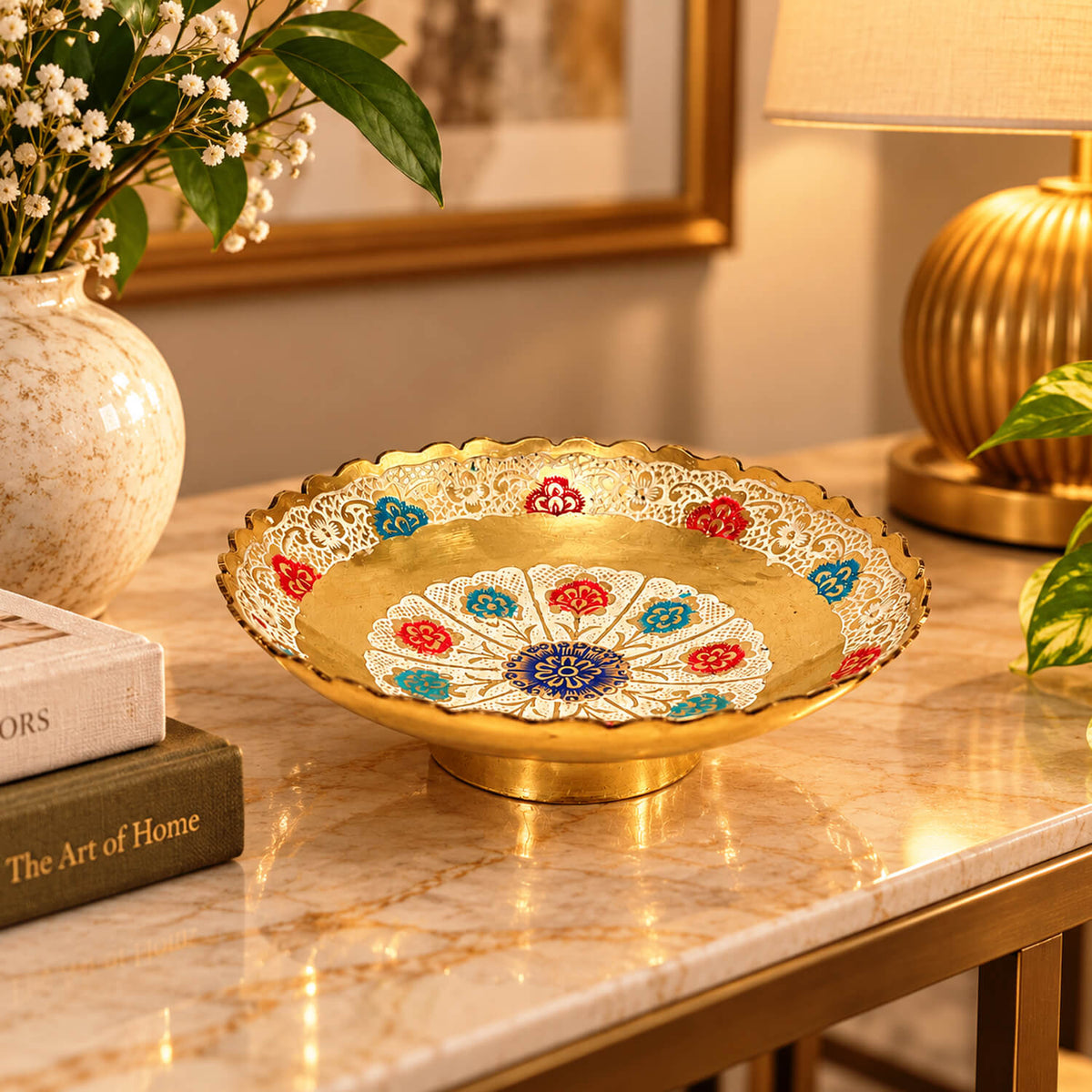 Brass 8 Flower Meenakari Colorful Fruit Bowl for Home Decor 1.3 inch