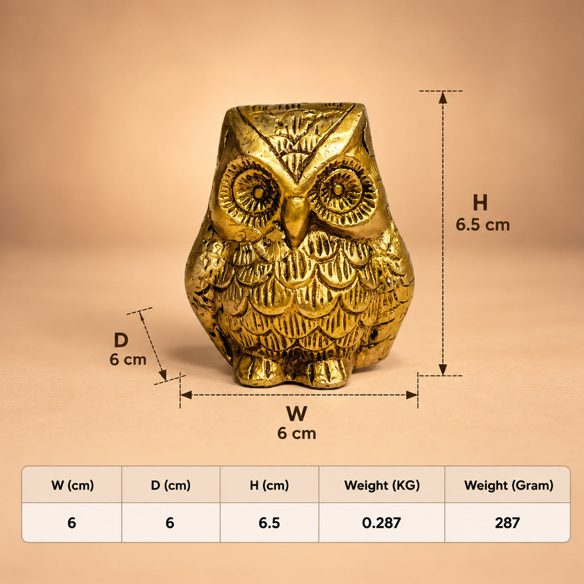 Pure Brass Owl Figurine for Vastu and Symbol of Wisdom 2.5 inch
