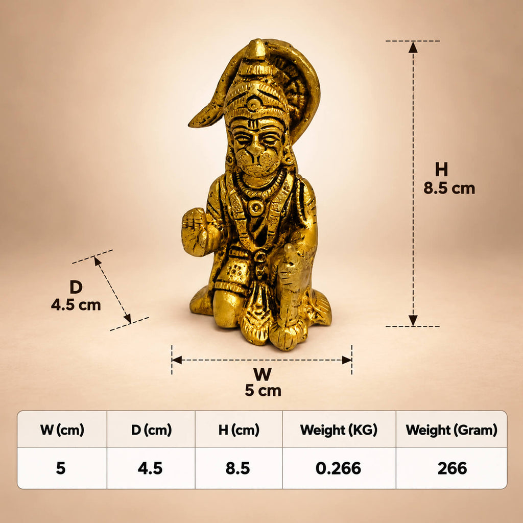 Premium Supar Fine Brass Hanuman Sitting Murti 3.3 inch