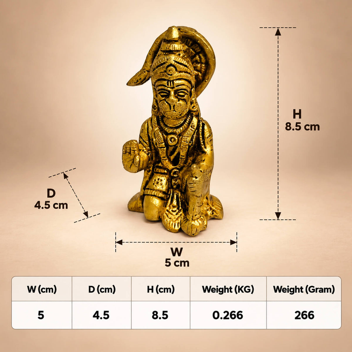 Premium Supar Fine Brass Hanuman Sitting Murti 3.3 inch