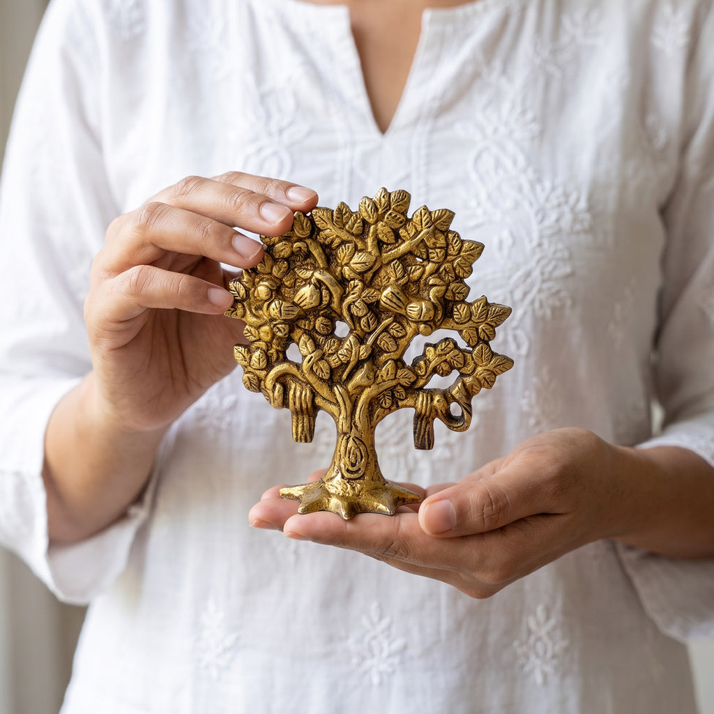 Pure Brass Tree of Life Kalpavriksha Idol for Home Decor 3.9 inch