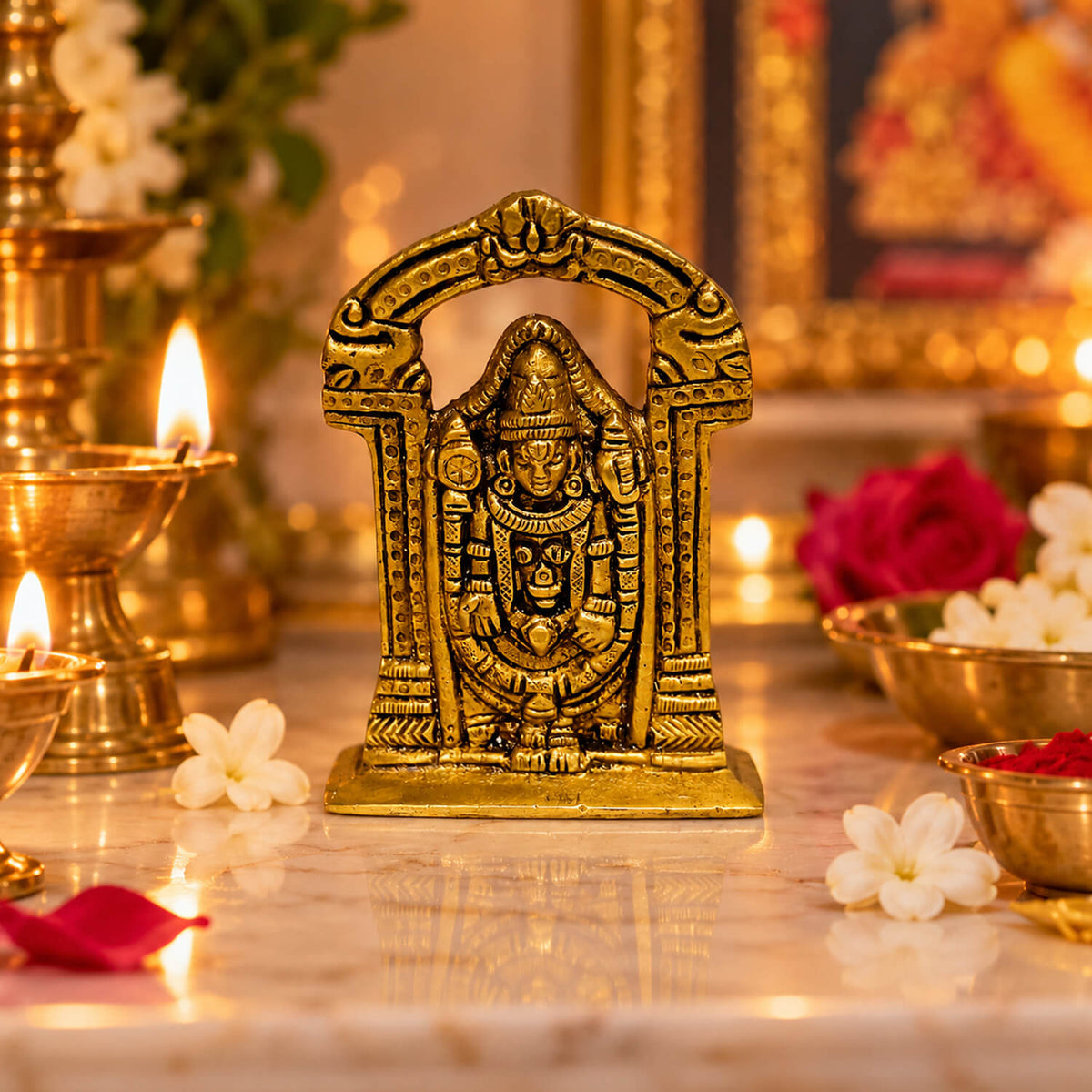 Supar Fine Brass Lord Tirupati Balaji (Vishnu) Compact Miniature 3.5 inch