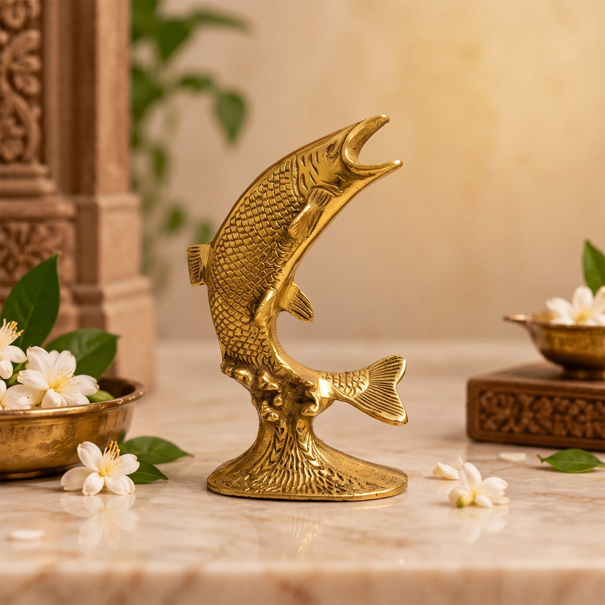Vintage Brass Fish Statue Figurine Home Decor 6.6 inch
