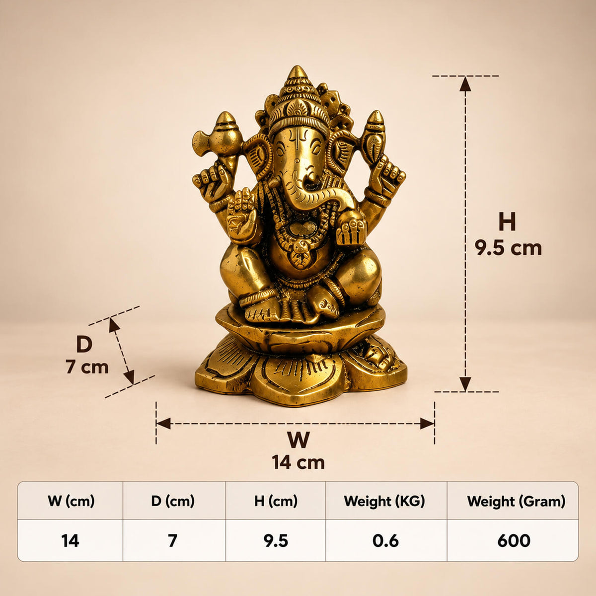 Brass Lord Ganesha Seated on Lotus 3.7 inch