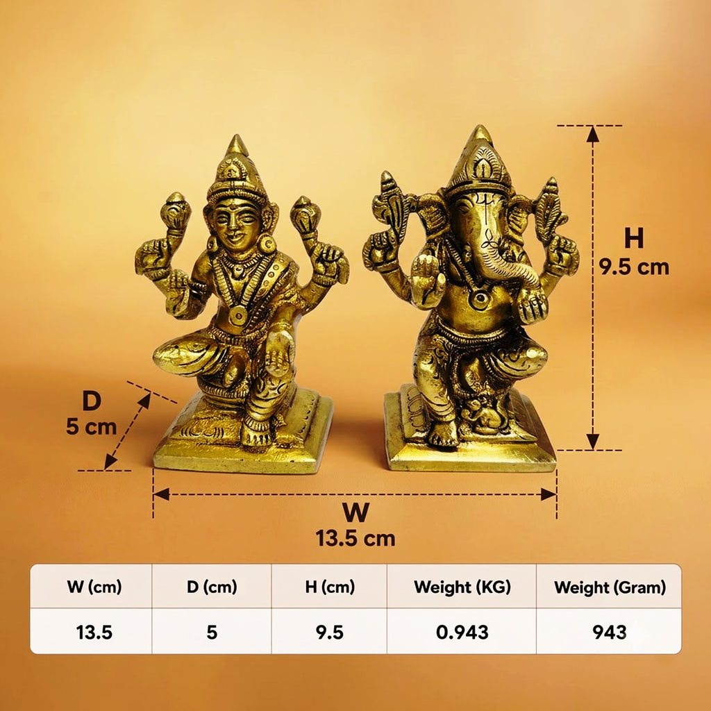 Brass Pair of Lakshmi Ganesha Idols for Diwali Gifts 3.7 inch