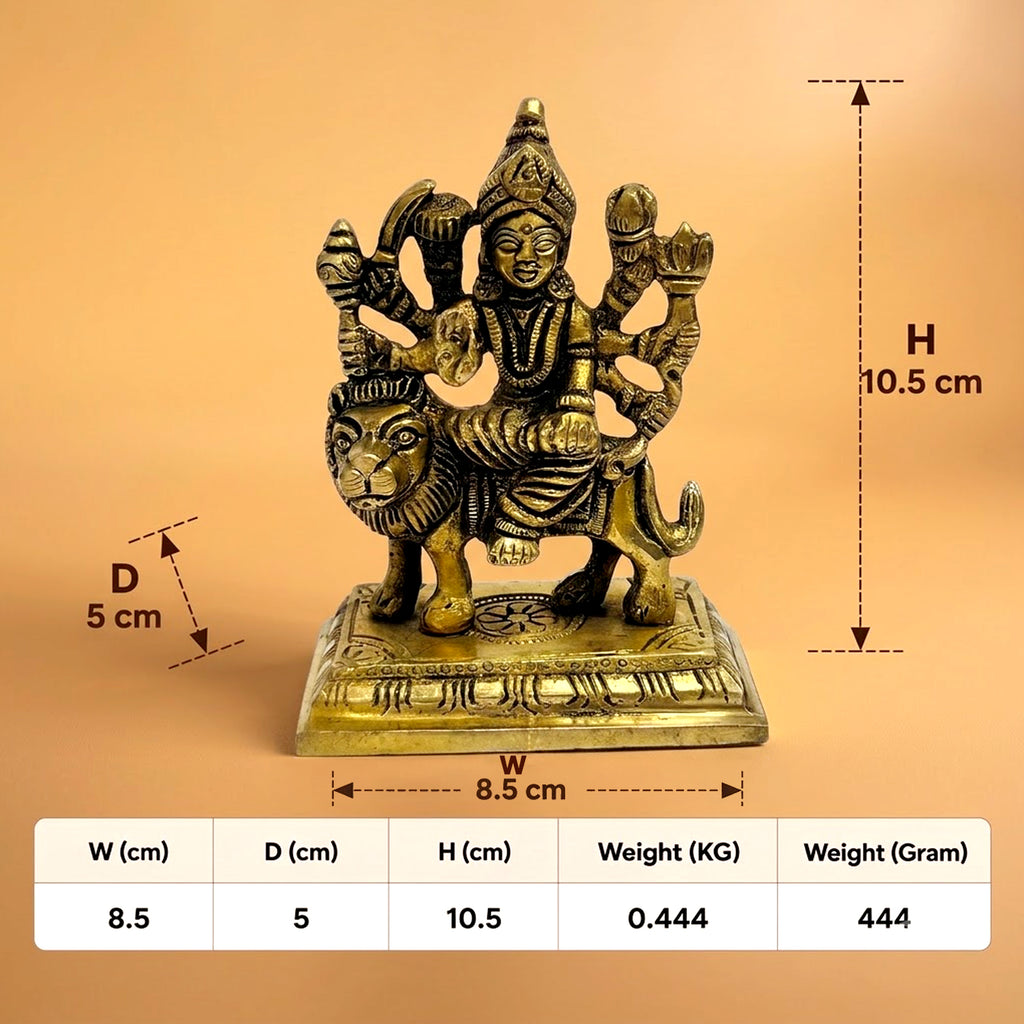 Brass Maa Durga Idol Antique Murti for Navratri Puja 4.1 inch