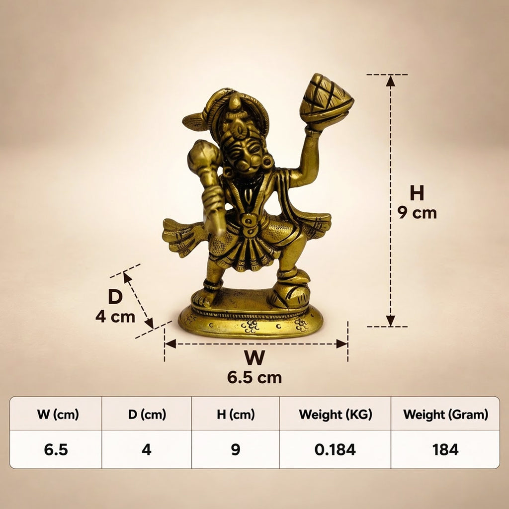 Supar Fine Brass Lord Hanuman carrying the Sanjeevani 3.5 inch