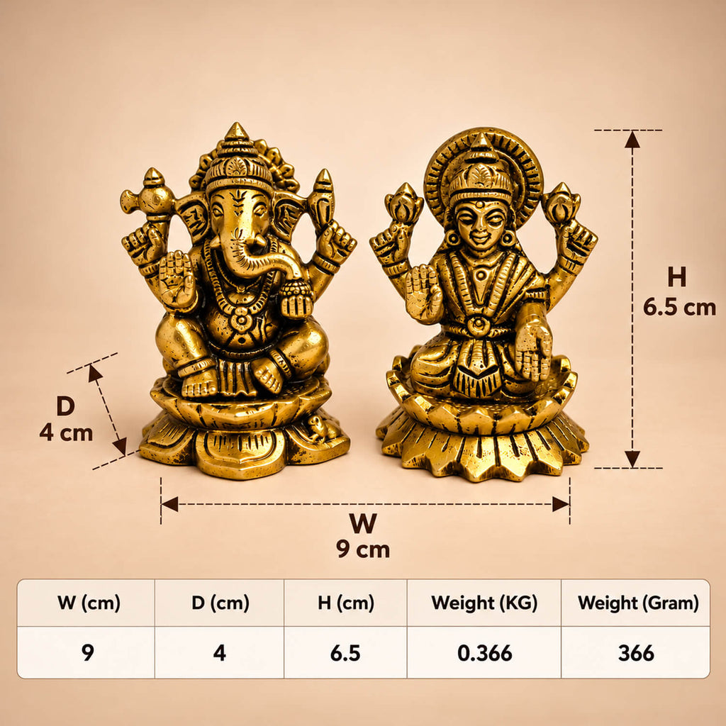 Supar Fine Brass Pair of Laxmi Ganesh Idols Seated on Lotus 2.5 inch