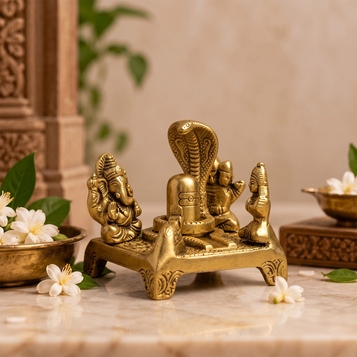 Brass Mahadeva Shiv Parivaar Shiva Shakti Set 1.9 inch