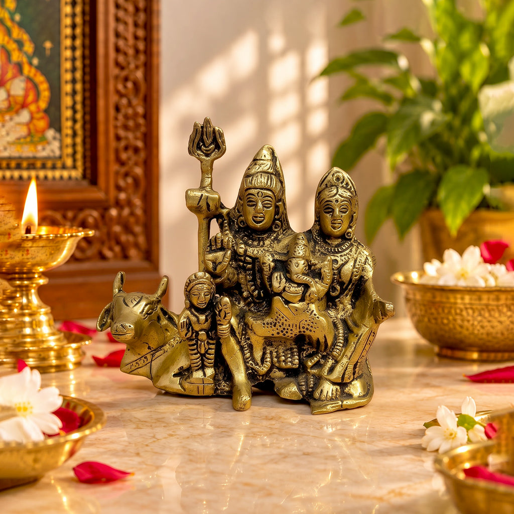 Brass Shiv Pariwar Murti With Nandi 3.7 inch