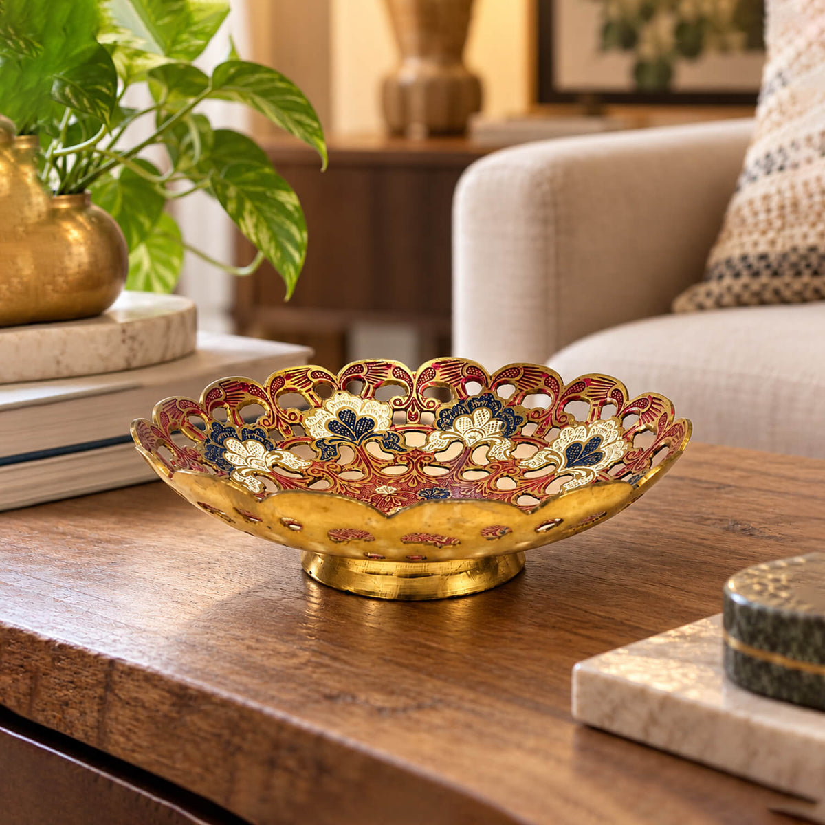 Brass Decorative Traditional Floral Fruit Bowl 1.9 inch