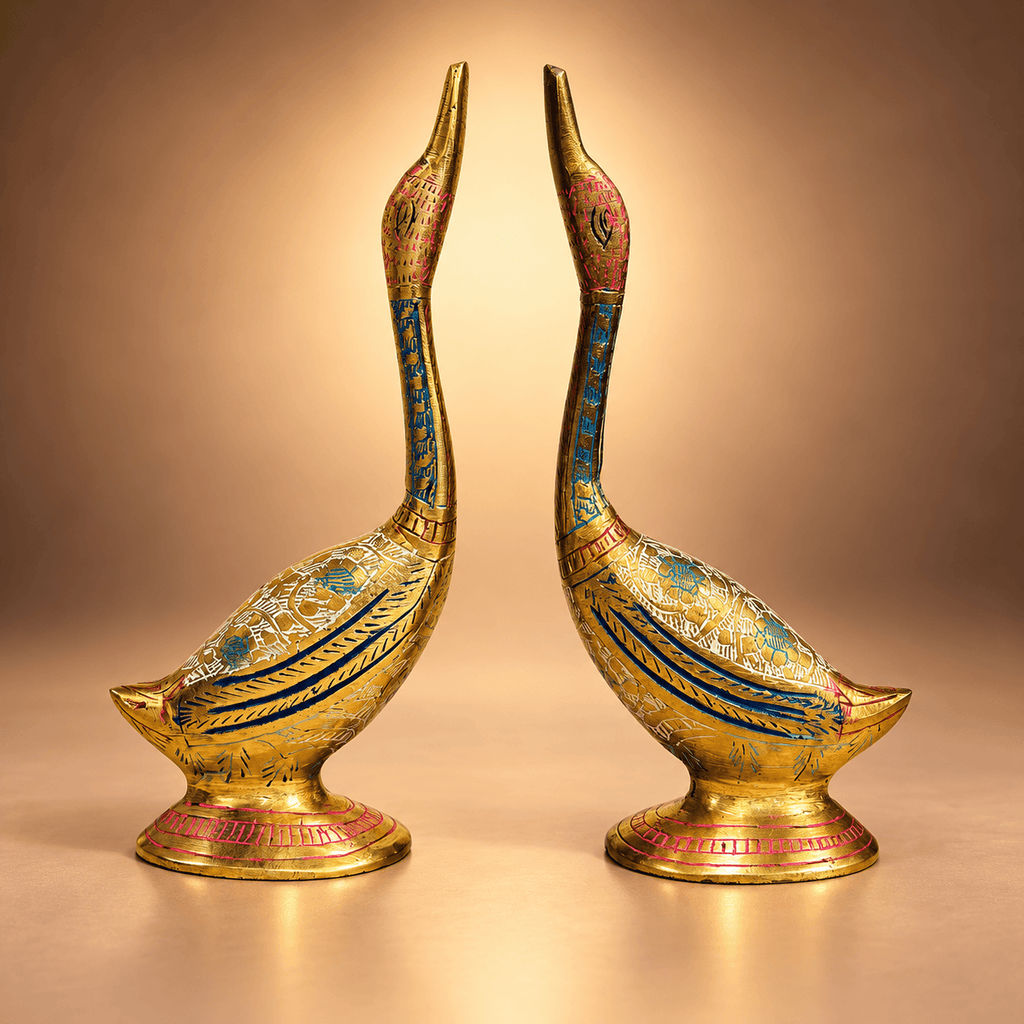 Supar Fine Brass Pair of Swan Statue for Side Table 7.4 inch