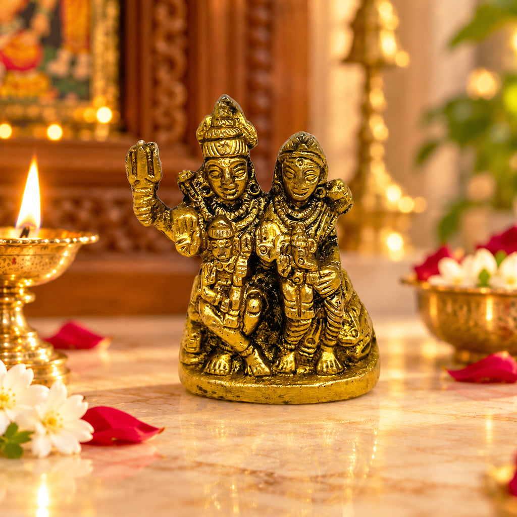 Brass Shiva Family Murti Idol 2.3 inch