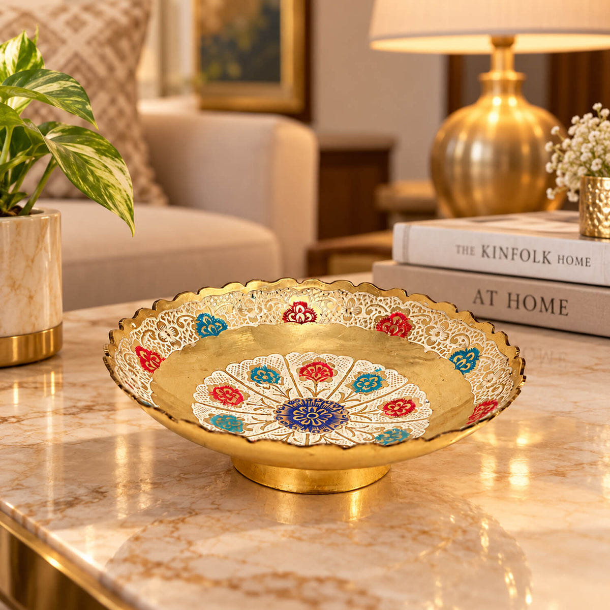 Brass 8 Flower Meenakari Colorful Fruit Bowl for Home Decor 1.3 inch