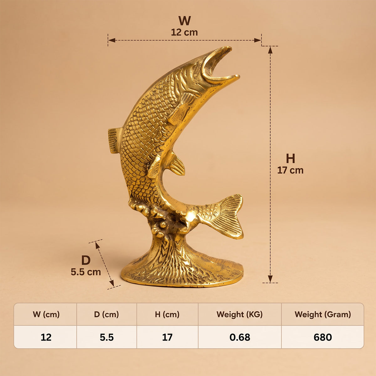 Vintage Brass Fish Statue Figurine Home Decor 6.6 inch