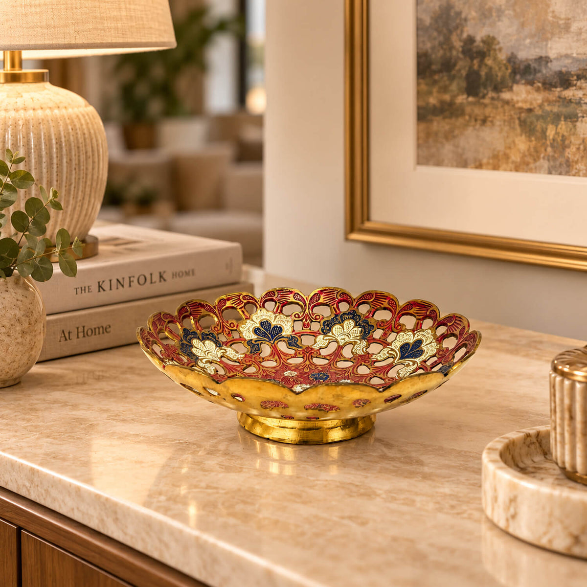 Brass Decorative Traditional Floral Fruit Bowl 1.9 inch