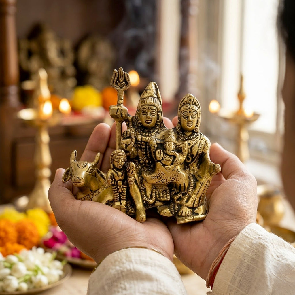 Brass Shiv Pariwar Murti With Nandi 3.7 inch