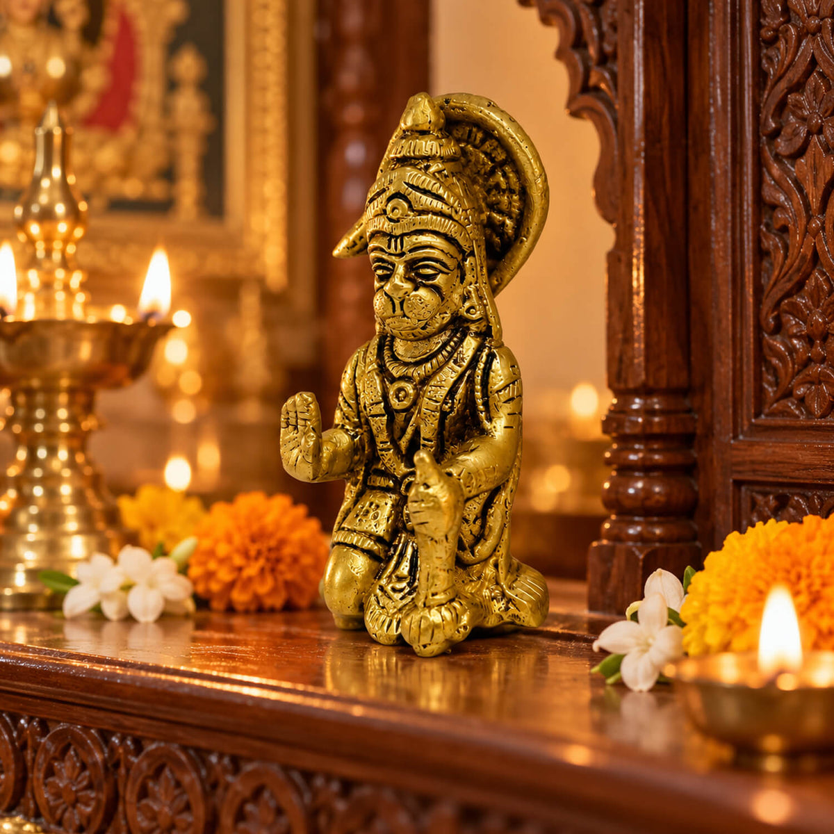 Premium Supar Fine Brass Hanuman Sitting Murti 3.3 inch