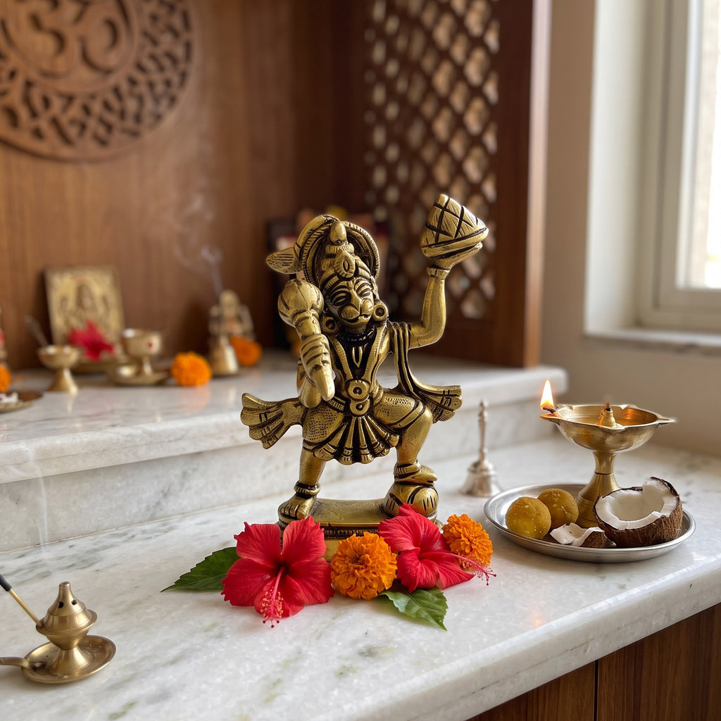 Supar Fine Brass Lord Hanuman carrying the Sanjeevani 3.5 inch
